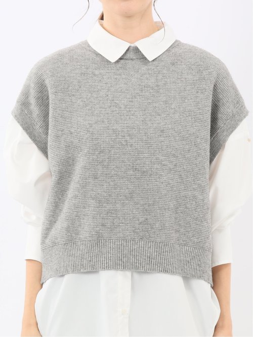 ウォッシャブル 地柄 バックスリット ニットベスト