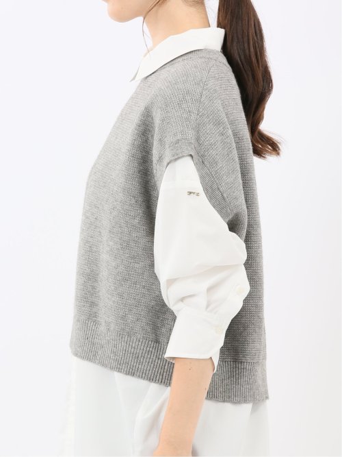 ウォッシャブル 地柄 バックスリット ニットベスト