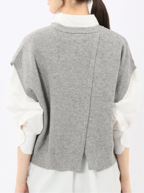 ウォッシャブル 地柄 バックスリット ニットベスト