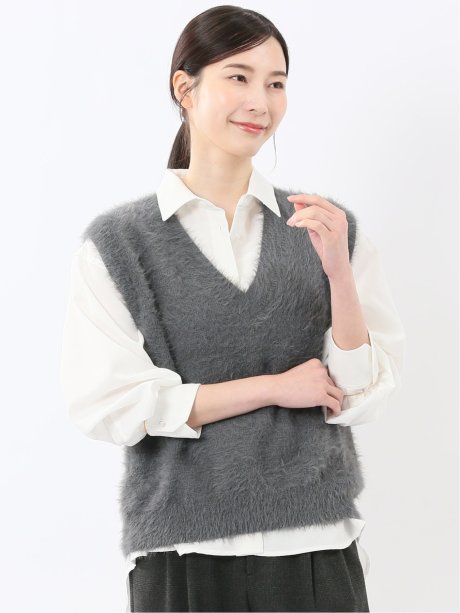 ハンドウォッシャブル フェザー Vネック ニットベスト
