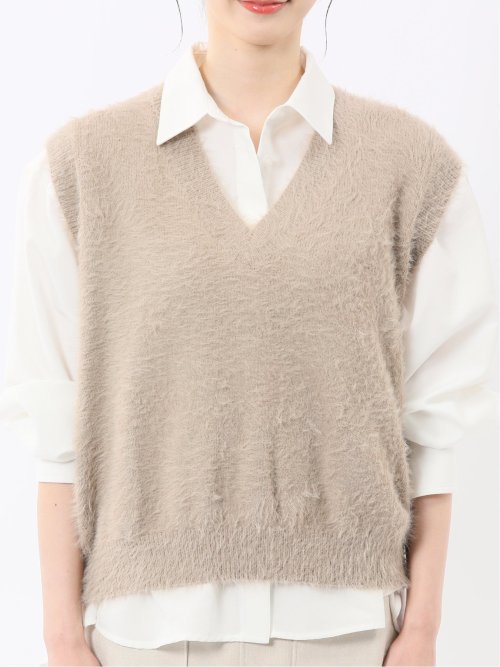 ハンドウォッシャブル フェザー Vネック ニットベスト