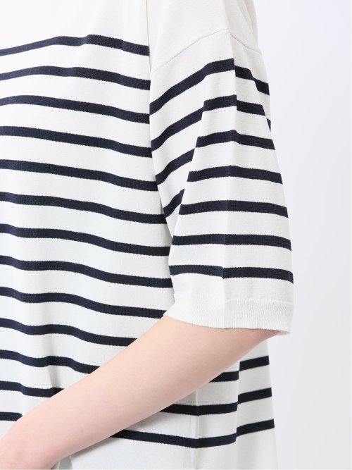 快適機能 ゆるボーダー クルーネック 半袖ニット