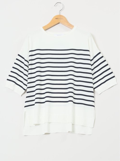 快適機能 ゆるボーダー クルーネック 半袖ニット