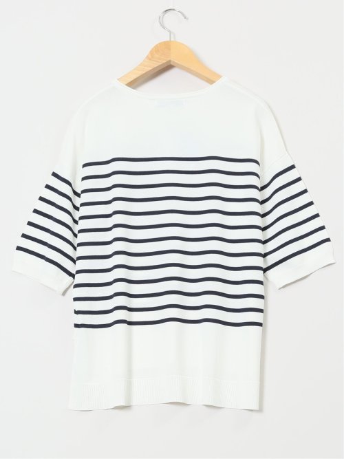 快適機能 ゆるボーダー クルーネック 半袖ニット