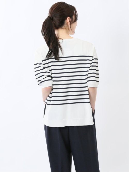 快適機能 ゆるボーダー クルーネック 半袖ニット