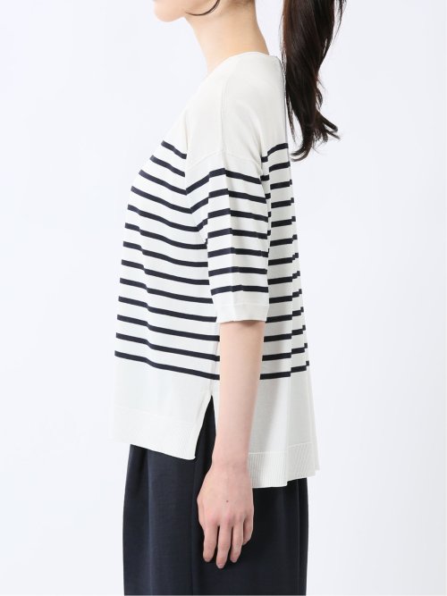 快適機能 ゆるボーダー クルーネック 半袖ニット