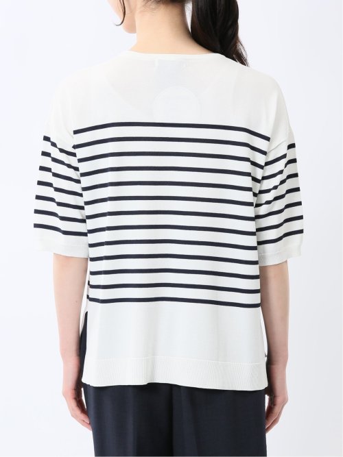 快適機能 ゆるボーダー クルーネック 半袖ニット