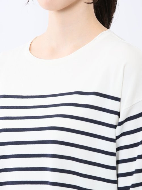 快適機能 ゆるボーダー クルーネック 半袖ニット