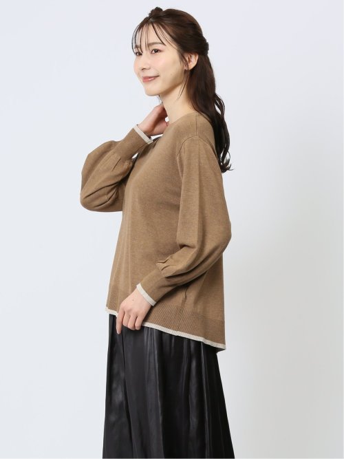 配色 クルーネック ニットプルオーバー