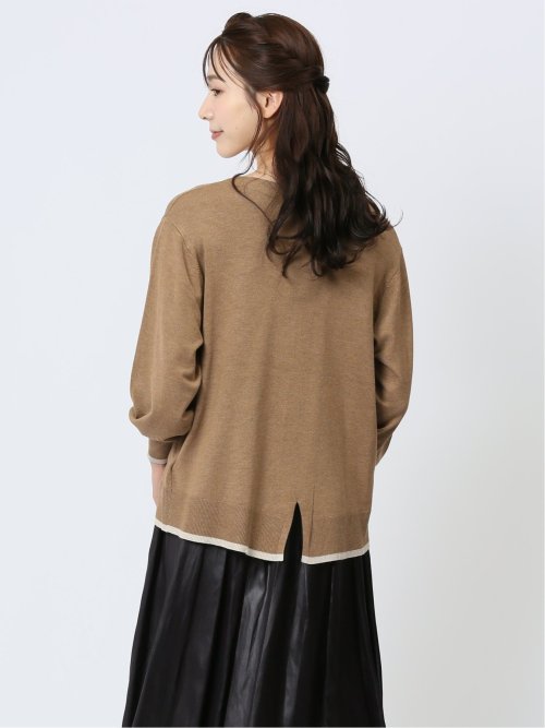 配色 クルーネック ニットプルオーバー