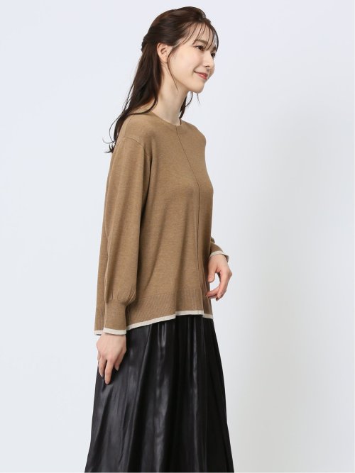 配色 クルーネック ニットプルオーバー