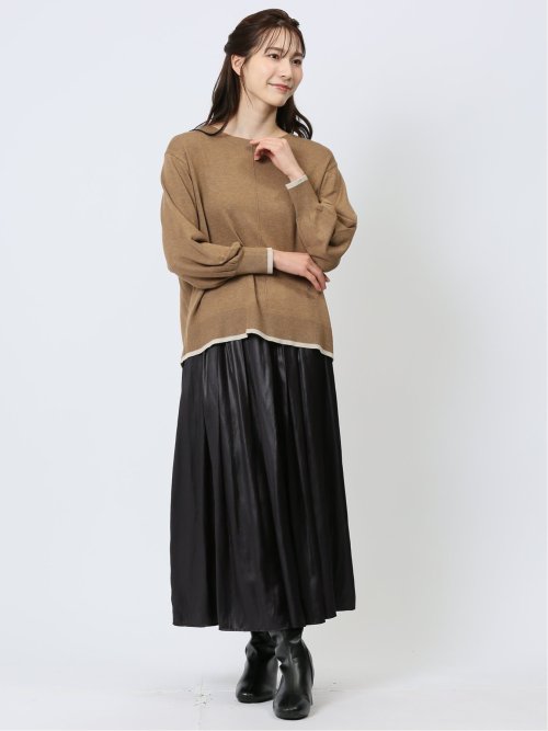 配色 クルーネック ニットプルオーバー