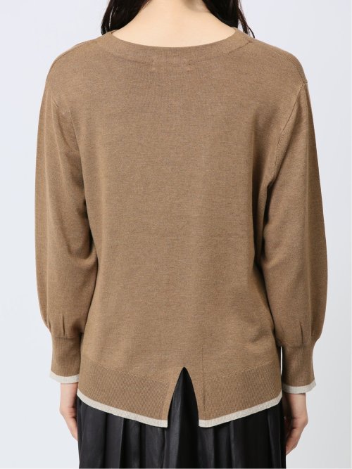 配色 クルーネック ニットプルオーバー