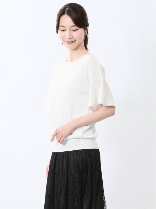 クルーネック フレア袖 ニットプルオーバー