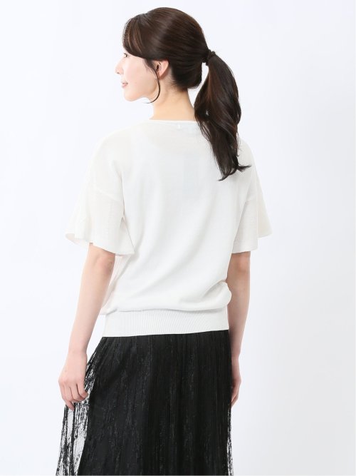 クルーネック フレア袖 ニットプルオーバー