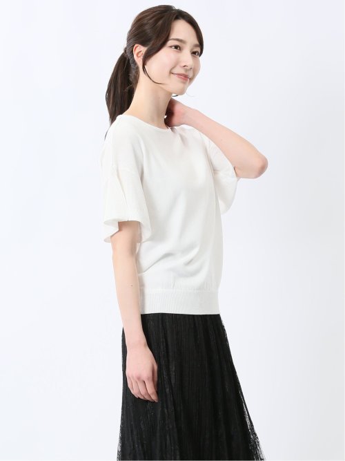 クルーネック フレア袖 ニットプルオーバー