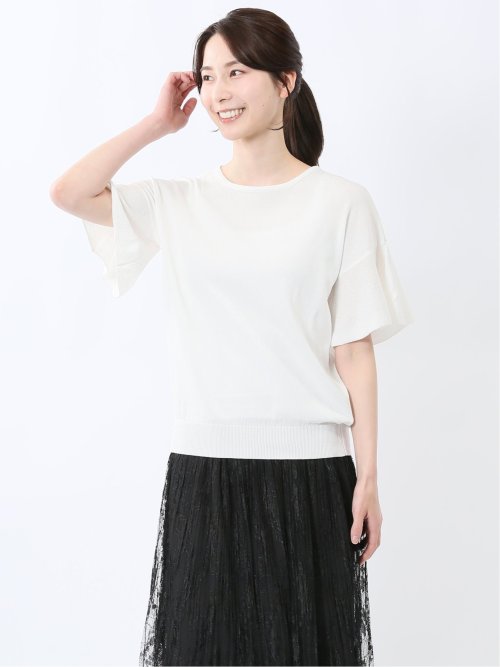クルーネック フレア袖 ニットプルオーバー