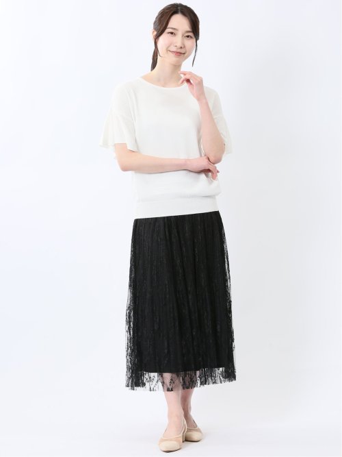 クルーネック フレア袖 ニットプルオーバー