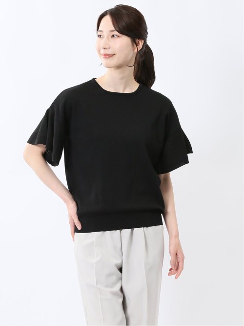 クルーネック フレア袖 ニットプルオーバー