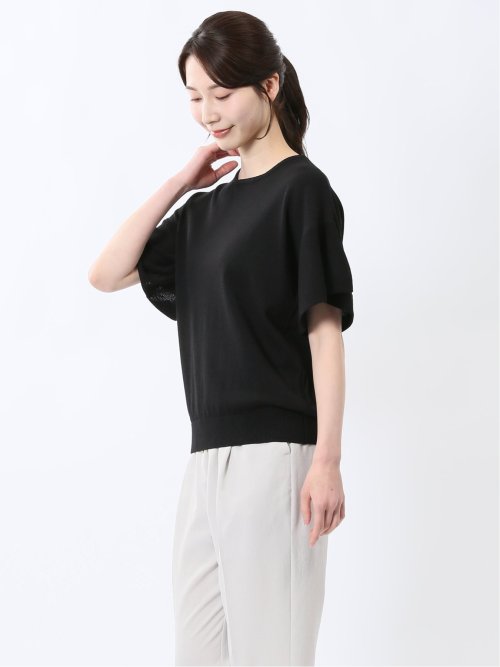 クルーネック フレア袖 ニットプルオーバー