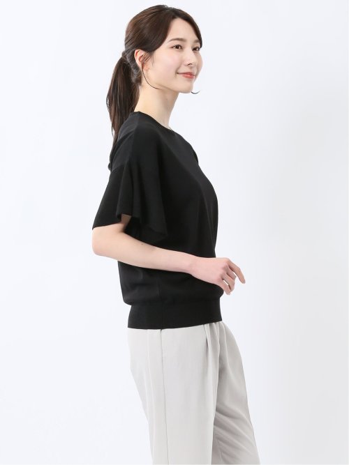 クルーネック フレア袖 ニットプルオーバー