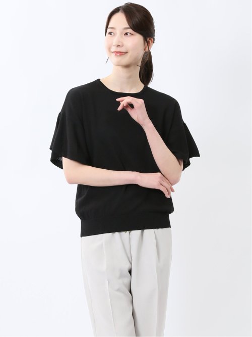 クルーネック フレア袖 ニットプルオーバー