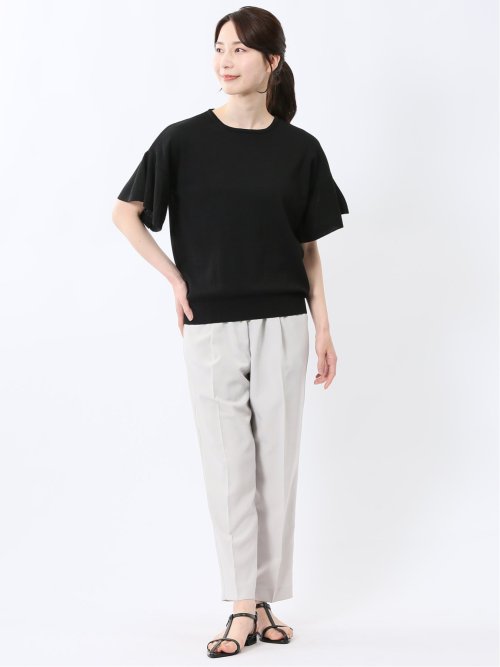 クルーネック フレア袖 ニットプルオーバー