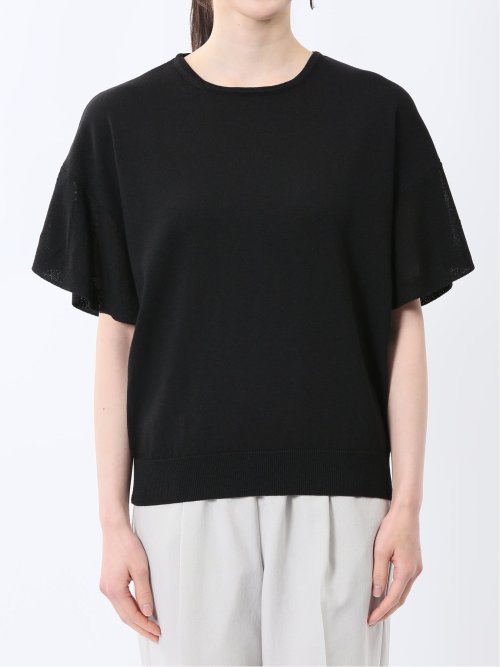 クルーネック フレア袖 ニットプルオーバー