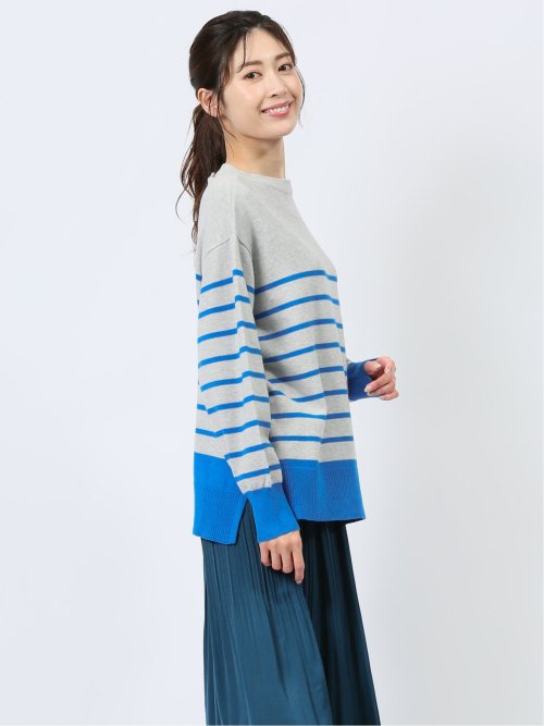 ボーダー ボトルネック ニットプルオーバー