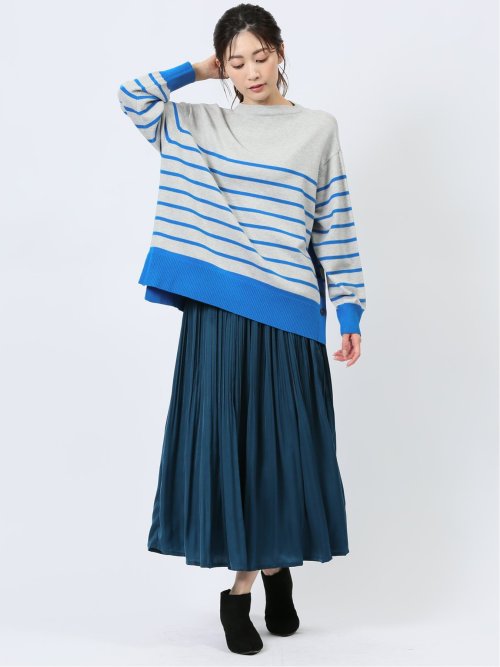 ボーダー ボトルネック ニットプルオーバー