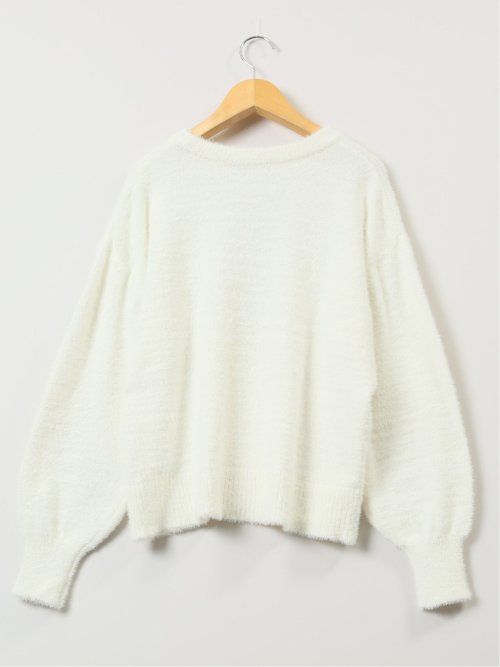 袖パフ フェザー ニットプルオーバー