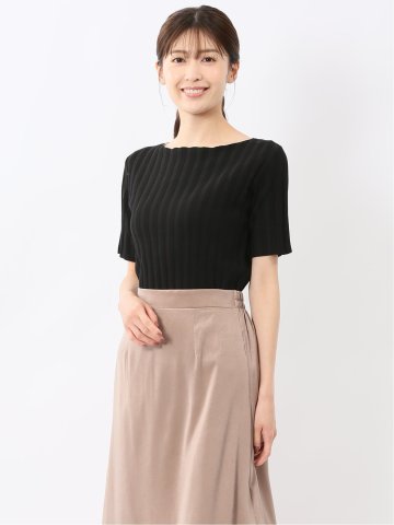 快適機能 ワイドリブ クルーネック 半袖ニット
