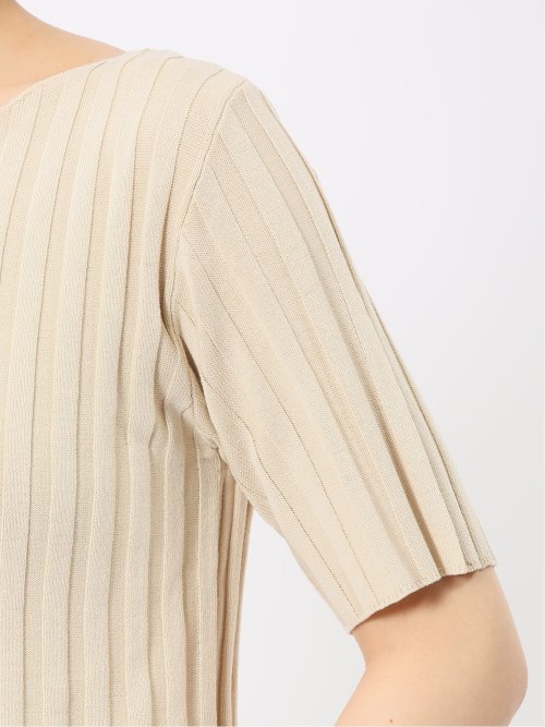 快適機能 ワイドリブ クルーネック 半袖ニット