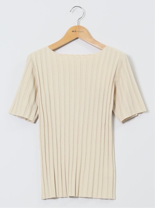 快適機能 ワイドリブ クルーネック 半袖ニット