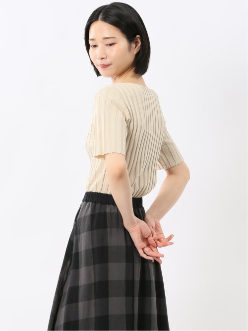 快適機能 ワイドリブ クルーネック 半袖ニット