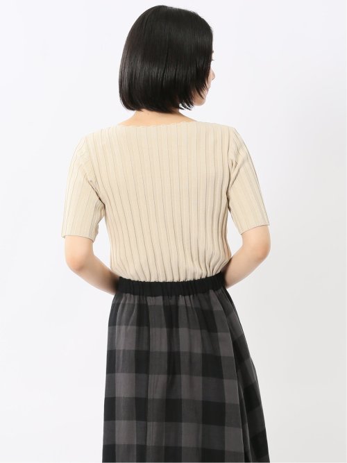 快適機能 ワイドリブ クルーネック 半袖ニット