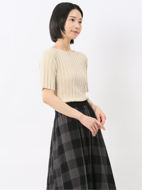 快適機能 ワイドリブ クルーネック 半袖ニット