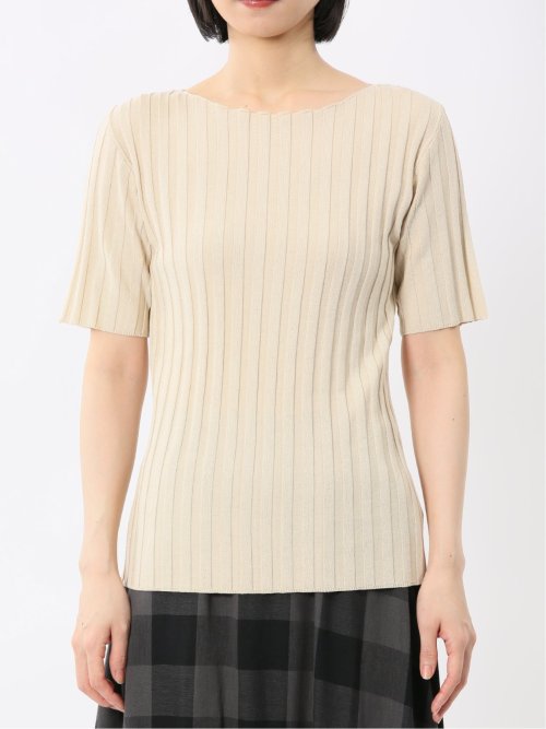 快適機能 ワイドリブ クルーネック 半袖ニット