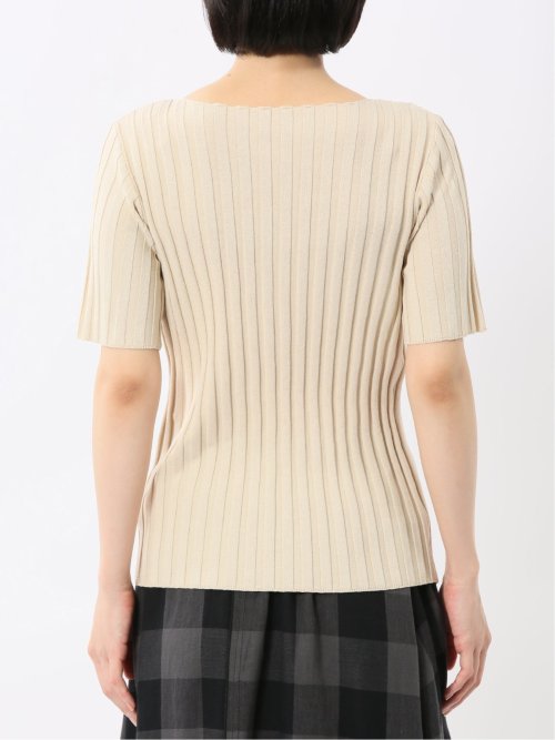 快適機能 ワイドリブ クルーネック 半袖ニット