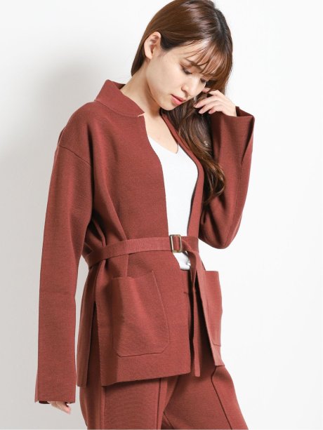 ウール混ミラノリブ編み ニットジャケット M 37赤茶 ジャケット アウター Taka Q Online Shop タカキューオンラインショップ 公式通販