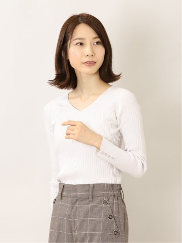 ラメリブニット Vネックプルオーバー