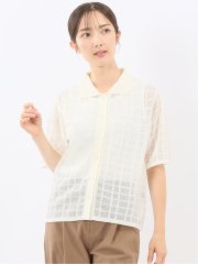 ハンドウォッシャブル シアーチェック ニットシャツ