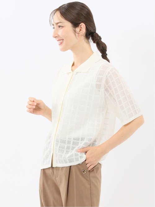 ハンドウォッシャブル シアーチェック ニットシャツ