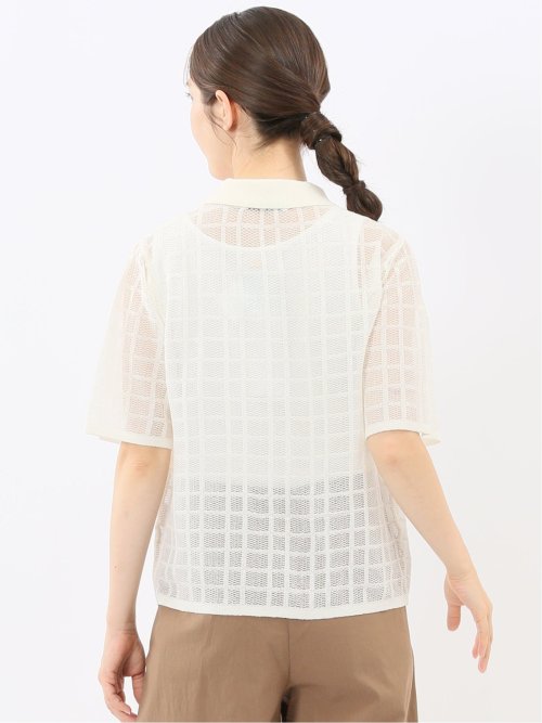 ハンドウォッシャブル シアーチェック ニットシャツ