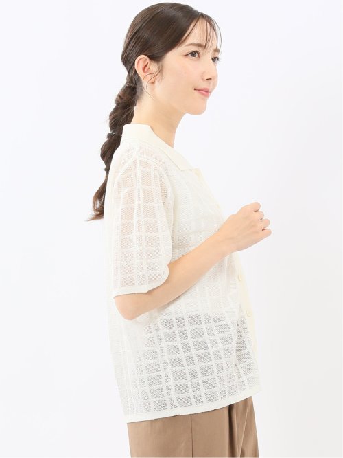 ハンドウォッシャブル シアーチェック ニットシャツ