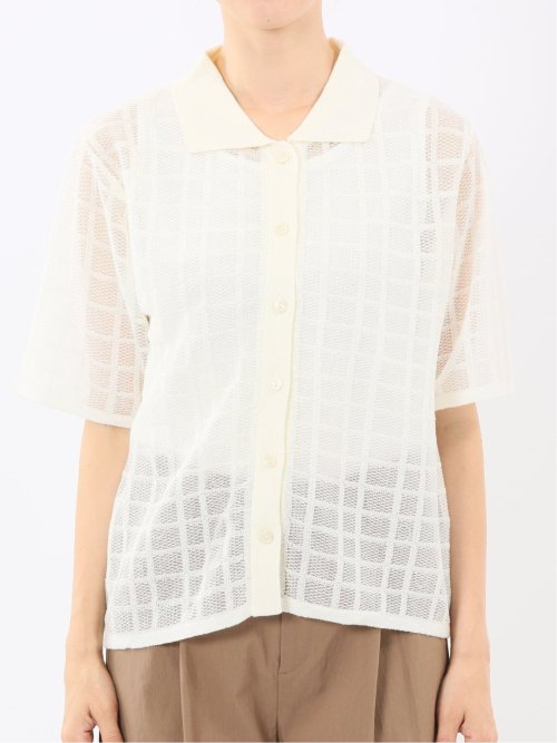 ハンドウォッシャブル シアーチェック ニットシャツ