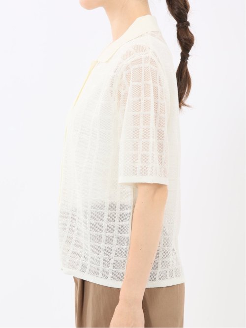 ハンドウォッシャブル シアーチェック ニットシャツ