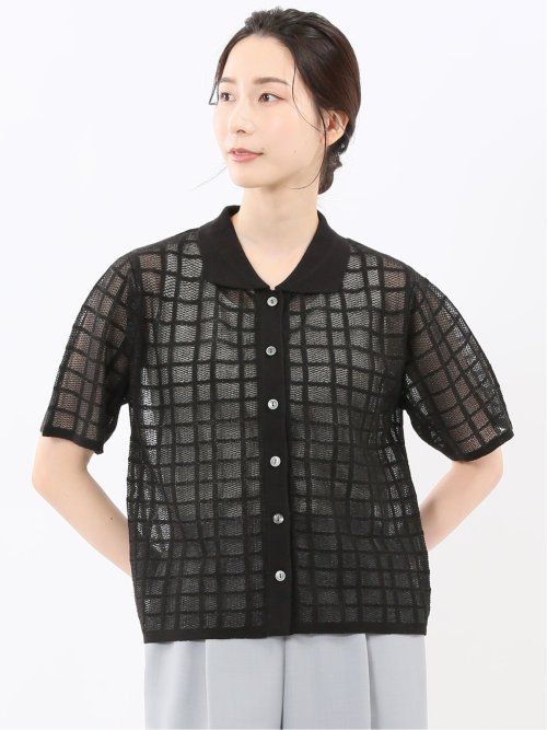 まや ハンドウォッシャブル シアーチェック ニットシャツ(M 02