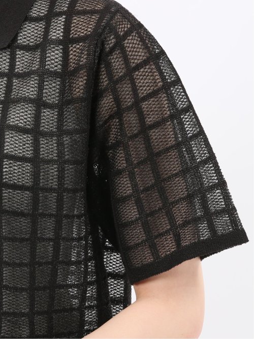 ハンドウォッシャブル シアーチェック ニットシャツ