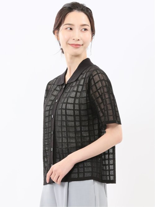 ハンドウォッシャブル シアーチェック ニットシャツ